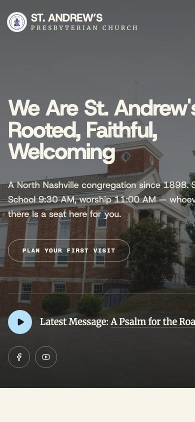 St. Andrew's Presbyterian Church website on a phone