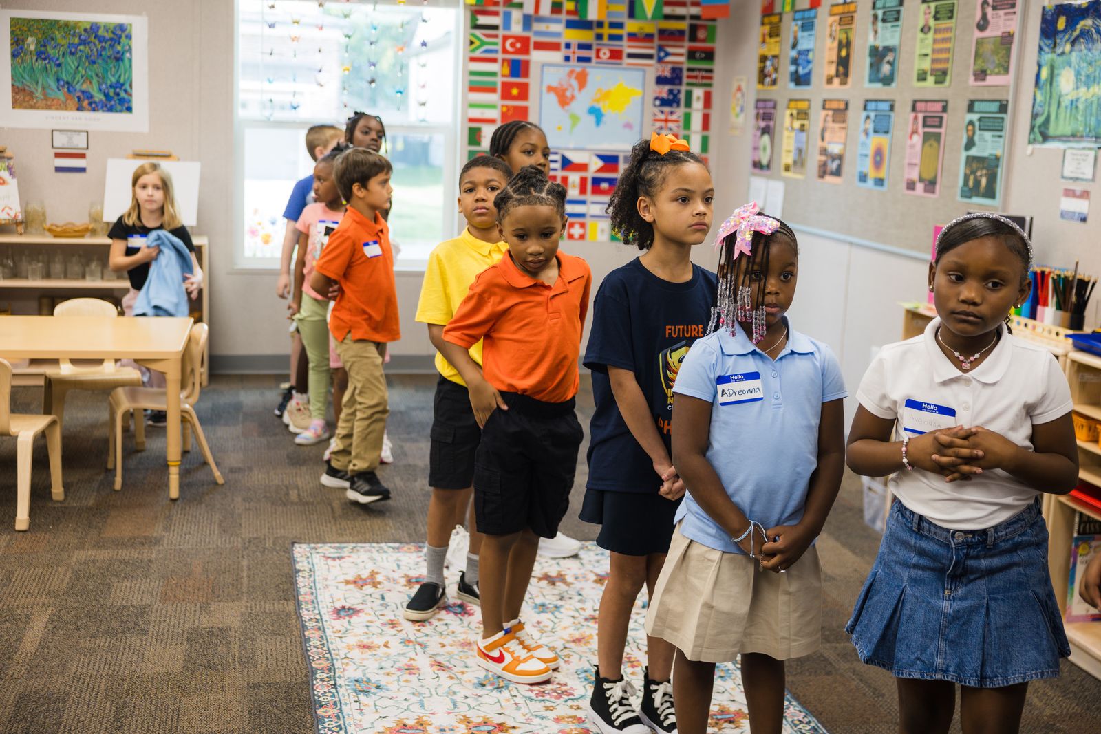 Students lining up in their classroom