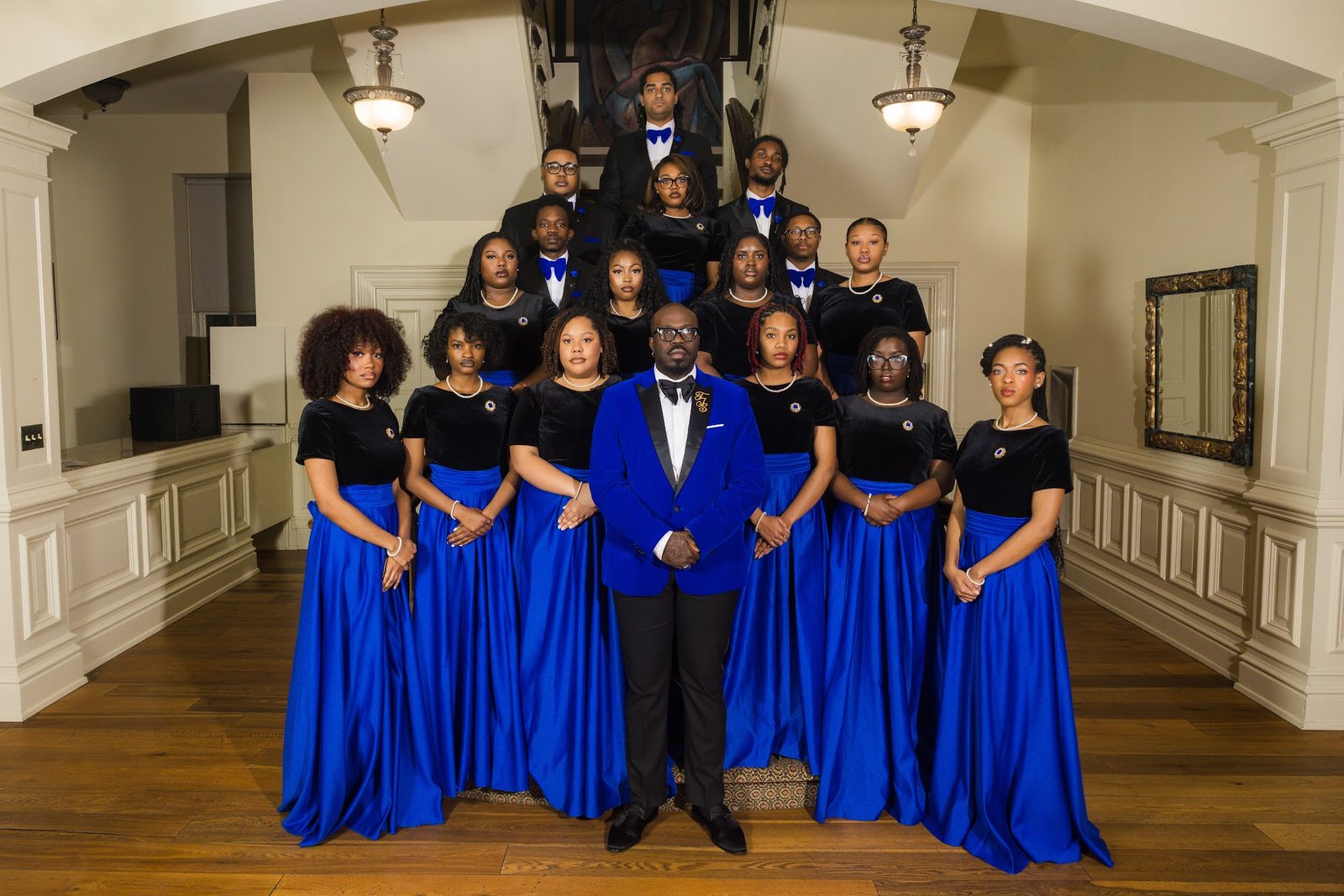 The Fisk Jubilee Singers in their blue gowns