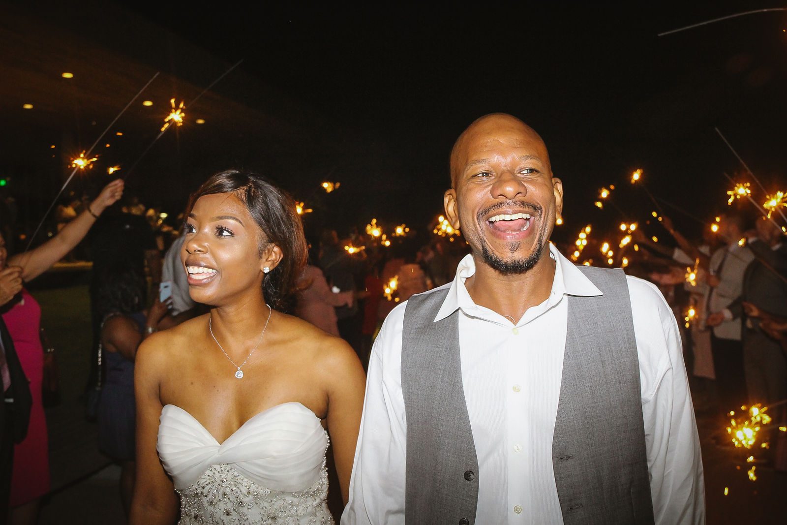 Bride and groom sparkler send-off